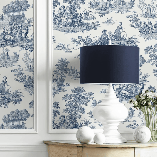 Chateau Toile Peel and Stick Vinyl Wallpaper Roll, Satin Finish