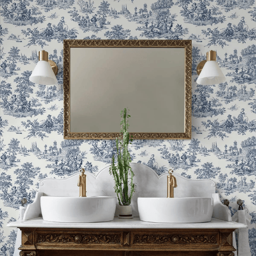Chateau Toile Peel and Stick Vinyl Wallpaper Roll, Satin Finish