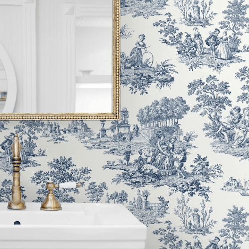 Chateau Toile Peel and Stick Vinyl Wallpaper Roll, Satin Finish