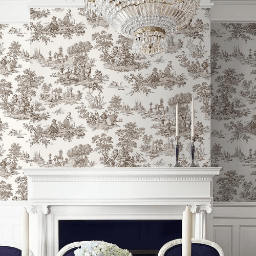 Chateau Toile Peel and Stick Vinyl Wallpaper Roll, Satin Finish
