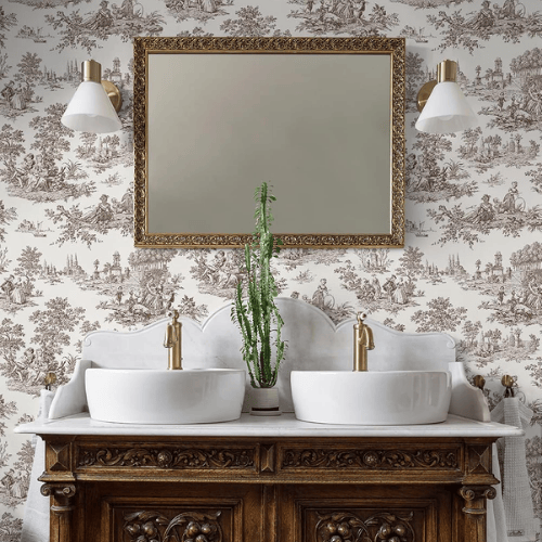 Chateau Toile Peel and Stick Vinyl Wallpaper Roll, Satin Finish