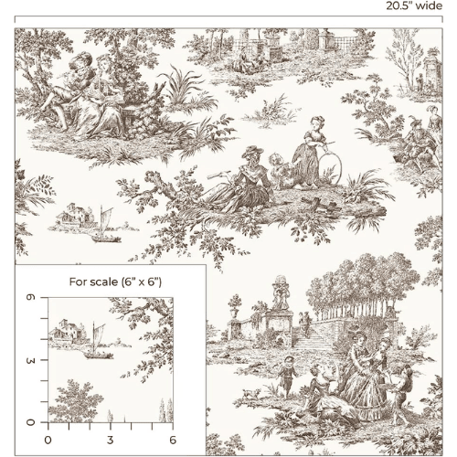 Chateau Toile Peel and Stick Vinyl Wallpaper Roll, Satin Finish