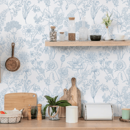 Modern Boho Floral Peel and Stick Vinyl Wallpaper, Removable Self-Adhesive Contact Paper Roll