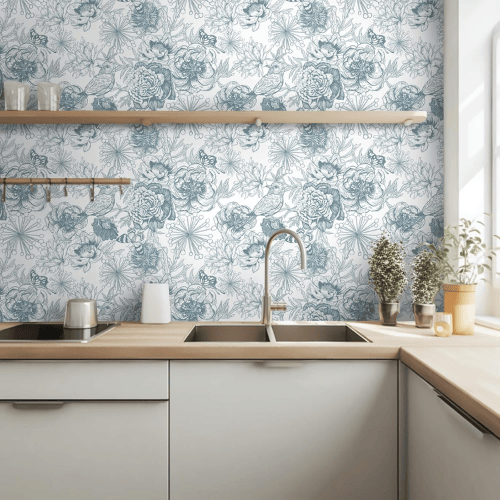 Modern Boho Floral Peel and Stick Vinyl Wallpaper, Removable Self-Adhesive Contact Paper Roll