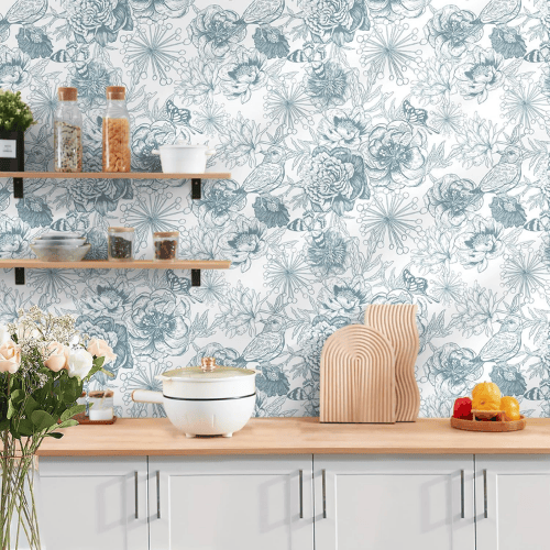 Modern Boho Floral Peel and Stick Vinyl Wallpaper, Removable Self-Adhesive Contact Paper Roll