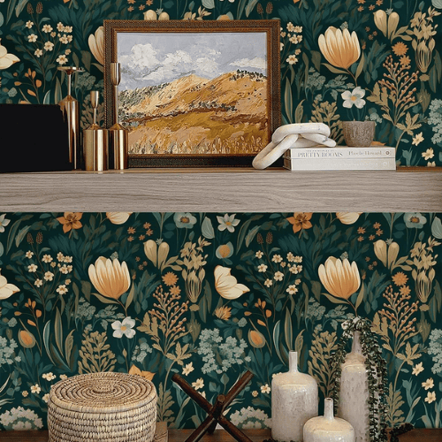 Vintage Floral Peel and Stick Vinyl Wallpaper, Removable Self-Adhesive Contact Paper Roll