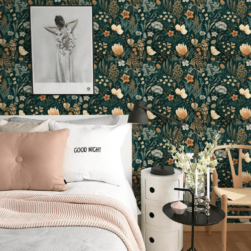 Vintage Floral Peel and Stick Vinyl Wallpaper, Removable Self-Adhesive Contact Paper Roll