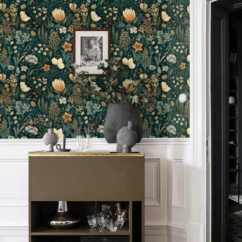 Vintage Floral Peel and Stick Vinyl Wallpaper, Removable Self-Adhesive Contact Paper Roll