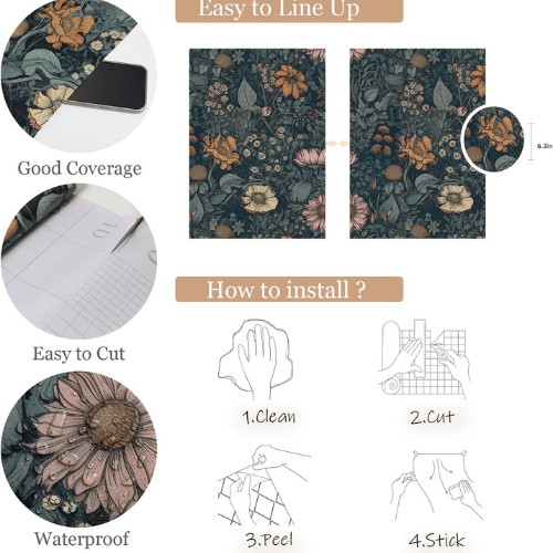 Vintage Floral Peel and Stick Vinyl Wallpaper, Removable Self-Adhesive Contact Paper Roll