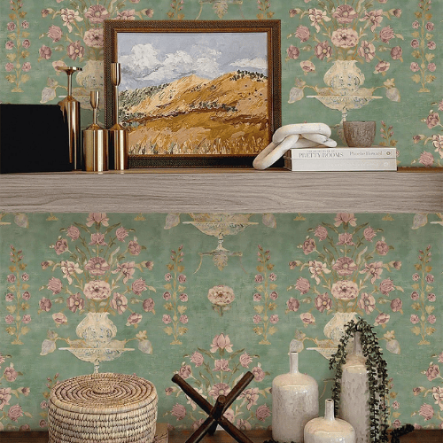 Vintage Floral Peel and Stick Vinyl Wallpaper, Removable Self-Adhesive Contact Paper Roll
