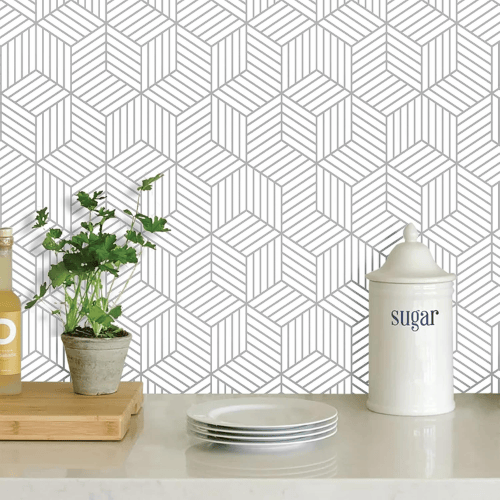 Modern Geometric Hexagon Peel and Stick PVC Wallpaper Roll, Waterproof Removable Self-Adhesive