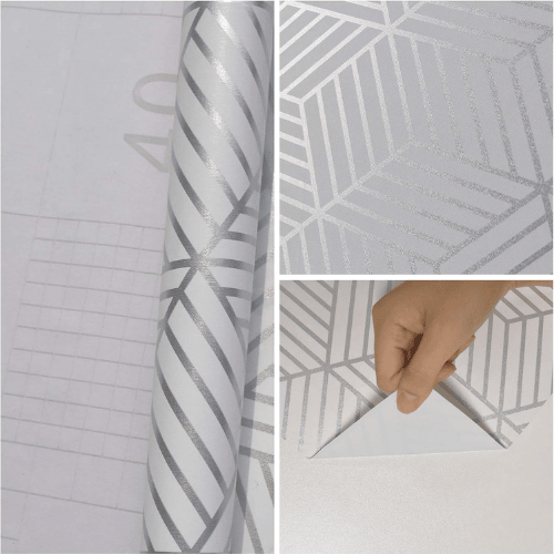 Modern Geometric Hexagon Peel and Stick PVC Wallpaper Roll, Waterproof Removable Self-Adhesive