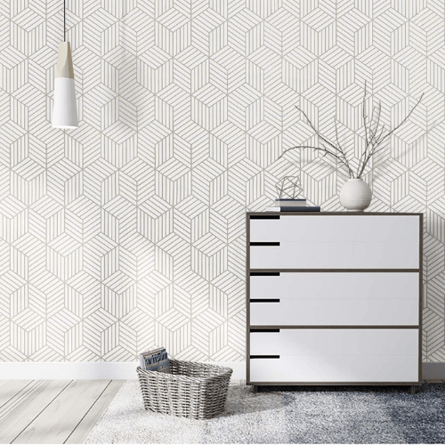Modern Geometric Hexagon Peel and Stick PVC Wallpaper Roll, Waterproof Removable Self-Adhesive