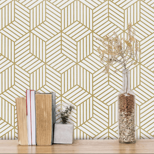 Modern Geometric Hexagon Peel and Stick PVC Wallpaper Roll, Waterproof Removable Self-Adhesive
