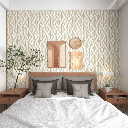 Modern Geometric Hexagon Peel and Stick PVC Wallpaper Roll, Waterproof Removable Self-Adhesive
