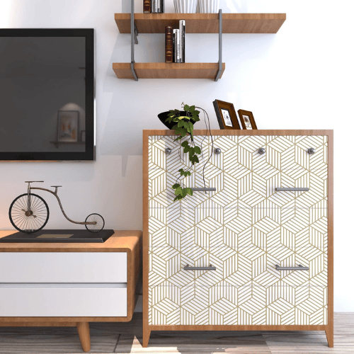 Modern Geometric Hexagon Peel and Stick PVC Wallpaper Roll, Waterproof Removable Self-Adhesive