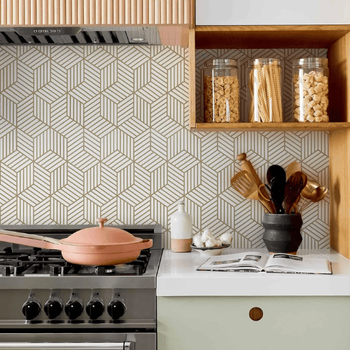 Modern Geometric Hexagon Peel and Stick PVC Wallpaper Roll, Waterproof Removable Self-Adhesive