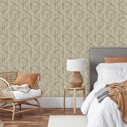 Modern Geometric Hexagon Peel and Stick PVC Wallpaper Roll, Waterproof Removable Self-Adhesive
