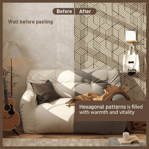 Modern Geometric Hexagon Peel and Stick PVC Wallpaper Roll, Waterproof Removable Self-Adhesive