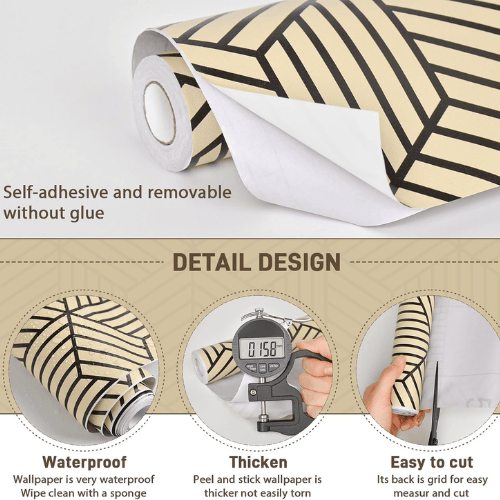 Modern Geometric Hexagon Peel and Stick PVC Wallpaper Roll, Waterproof Removable Self-Adhesive