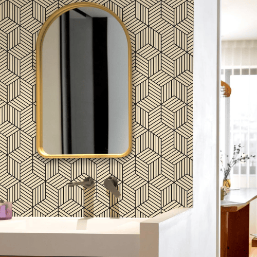 Modern Geometric Hexagon Peel and Stick PVC Wallpaper Roll, Waterproof Removable Self-Adhesive
