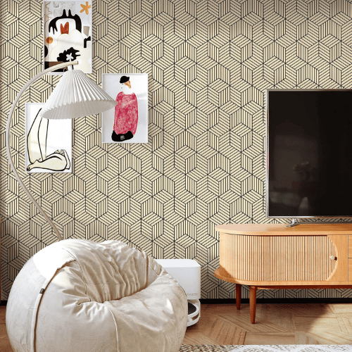 Modern Geometric Hexagon Peel and Stick PVC Wallpaper Roll, Waterproof Removable Self-Adhesive