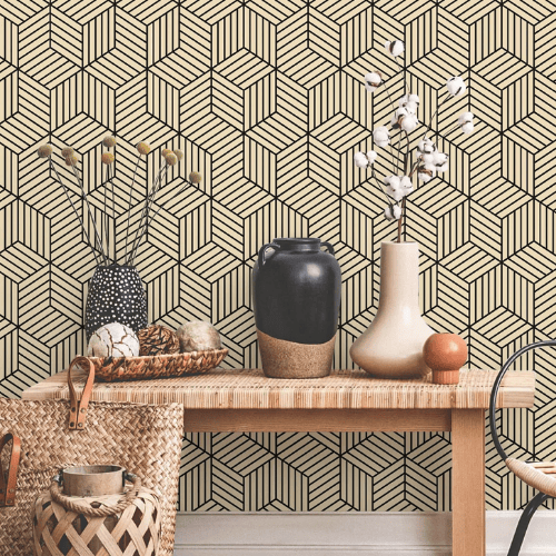 Modern Geometric Hexagon Peel and Stick PVC Wallpaper Roll, Waterproof Removable Self-Adhesive