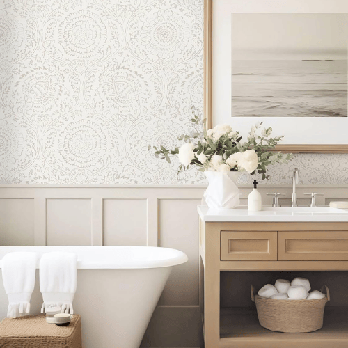 Boho Floral Peel and Stick Vinyl Wallpaper Roll, Removable Self-Adhesive Contact Paper