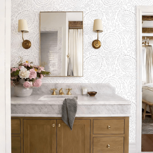 Boho Floral Peel and Stick Vinyl Wallpaper Roll, Removable Self-Adhesive Contact Paper