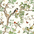 Vintage Floral Bird Peel and Stick Vinyl Wallpaper Roll