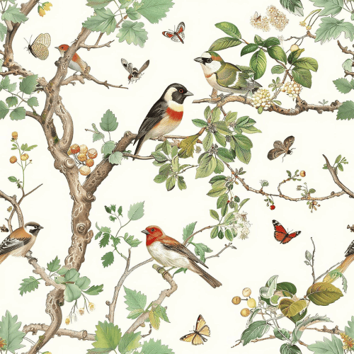 Vintage Floral Bird Peel and Stick Vinyl Wallpaper Roll