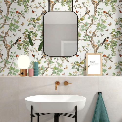 Vintage Floral Bird Peel and Stick Vinyl Wallpaper Roll