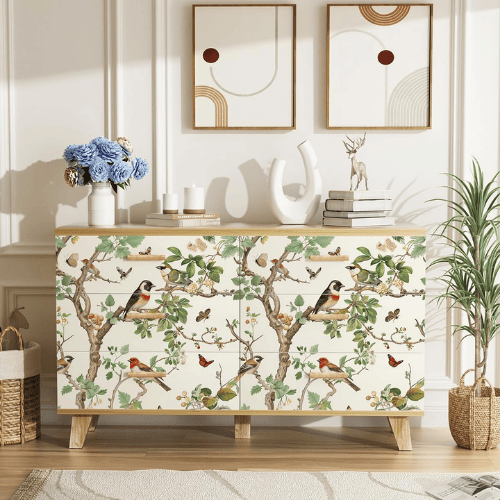 Vintage Floral Bird Peel and Stick Vinyl Wallpaper Roll