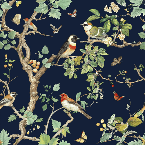Vintage Floral Bird Peel and Stick Vinyl Wallpaper Roll