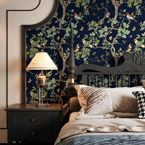 Vintage Floral Bird Peel and Stick Vinyl Wallpaper Roll