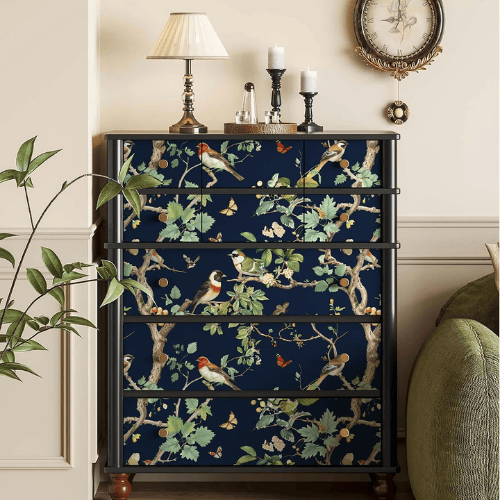 Vintage Floral Bird Peel and Stick Vinyl Wallpaper Roll