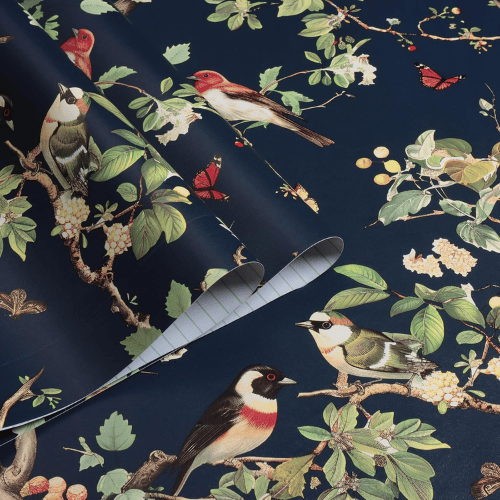 Vintage Floral Bird Peel and Stick Vinyl Wallpaper Roll