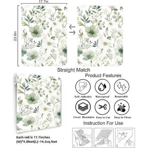 Watercolor Floral Peel and Stick Vinyl Wallpaper Roll