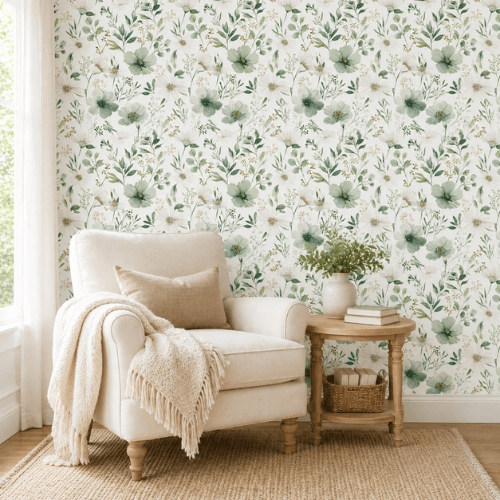 Watercolor Floral Peel and Stick Vinyl Wallpaper Roll