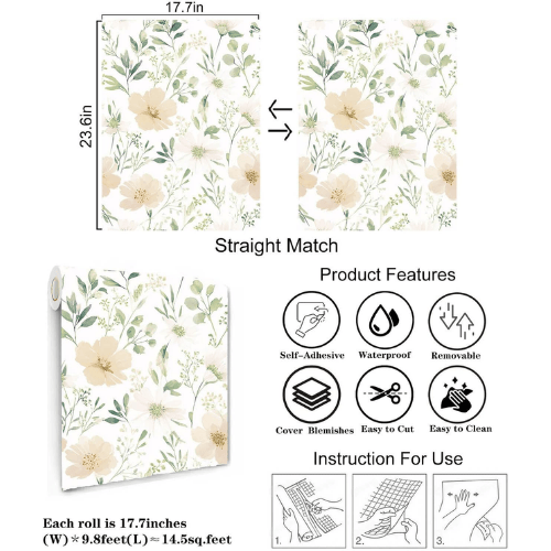 Watercolor Floral Peel and Stick Vinyl Wallpaper Roll